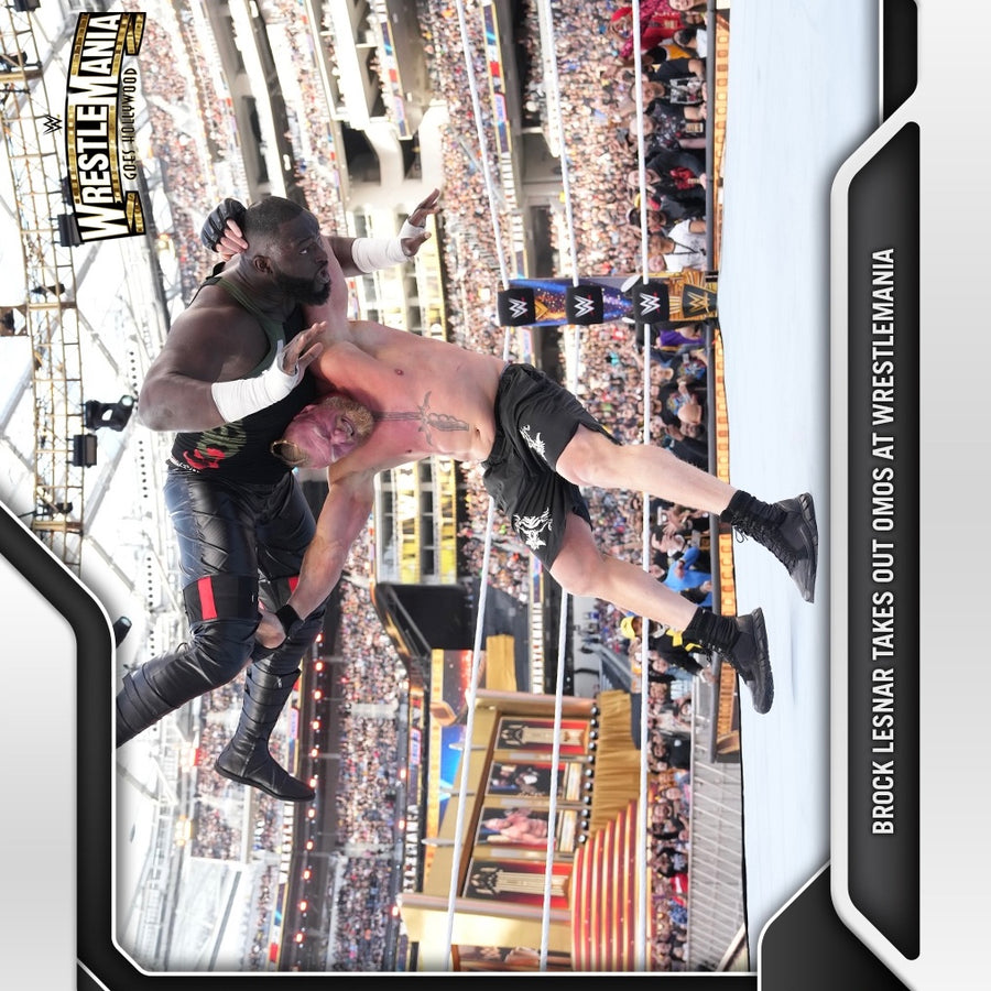 Brock Lesnar – Brock Lesnar Takes Out Omos at Wrestlemania trading card PW Catalog