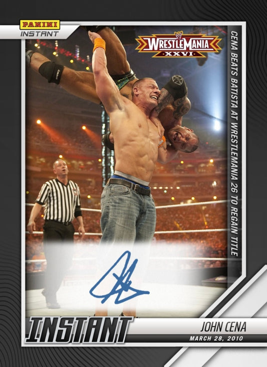 John Cena – Cena Beats Batista at Wrestlemania 26 to Regain Title trading card PW Catalog