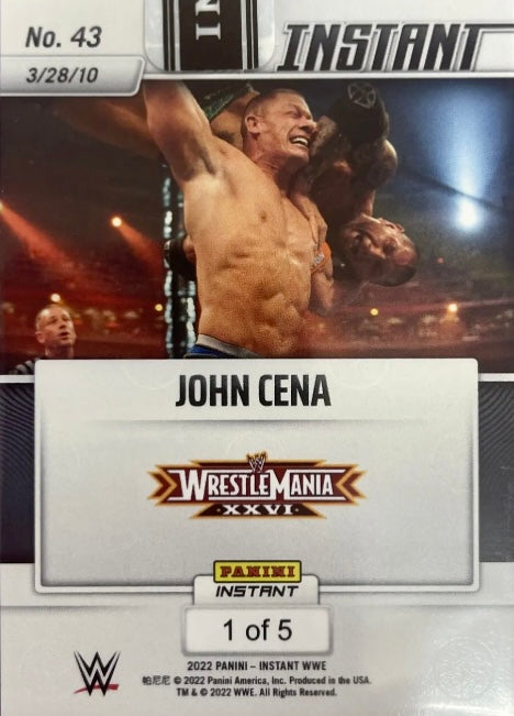 John Cena – Cena Beats Batista at Wrestlemania 26 to Regain Title trading card PW Catalog