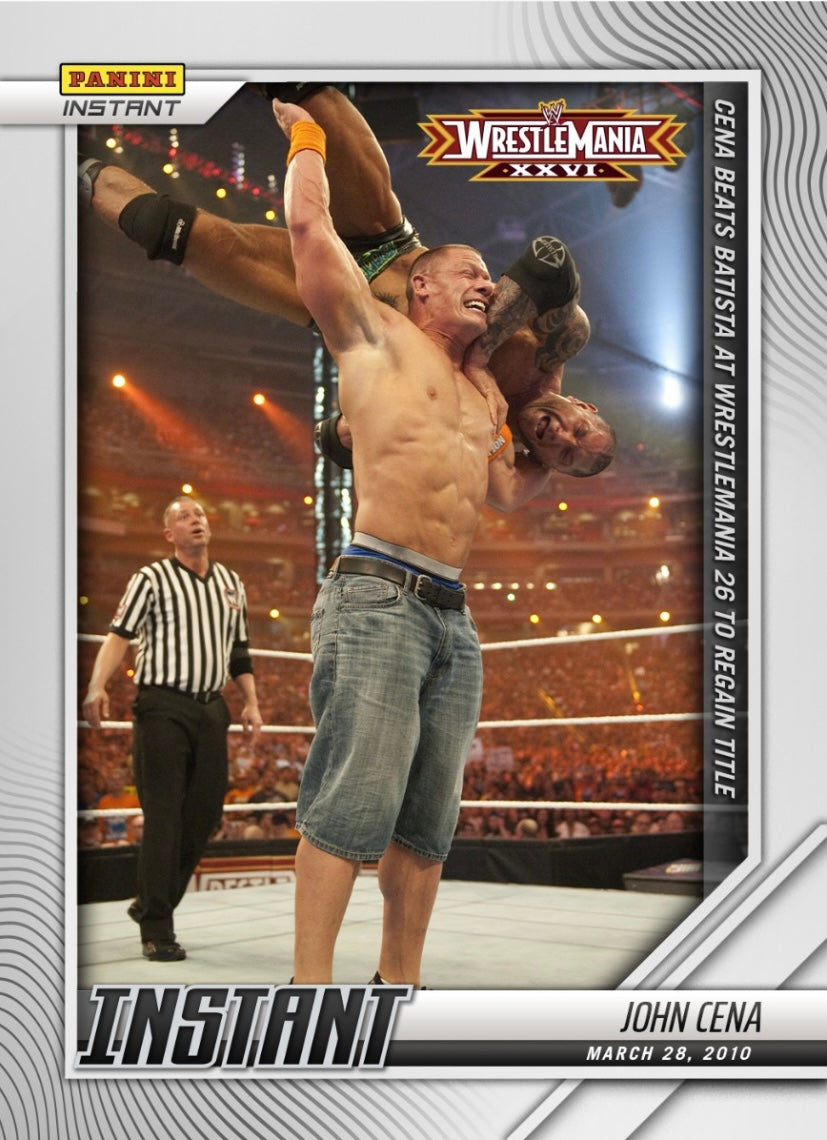 John Cena – Cena Beats Batista at Wrestlemania 26 to Regain Title trading card PW Catalog