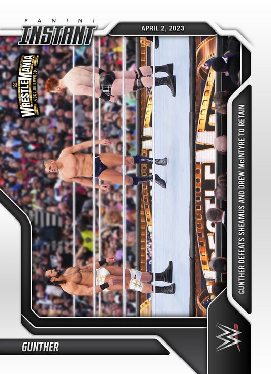 Gunther – Gunther Defeats Sheamus and Drew Mcintyre to Retain trading card PW Catalog