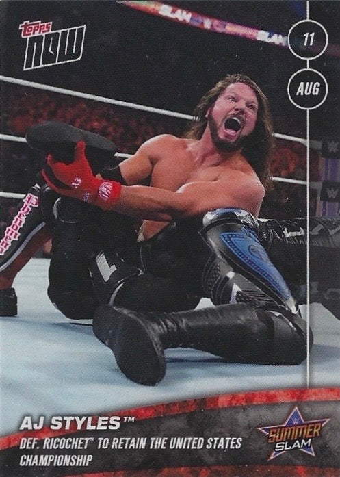 AJ Styles DEF. Ricochet to Retain the United States Championship trading card PW Catalog