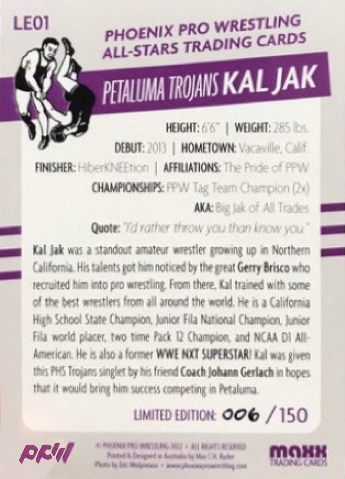 Petaluma Trojans KAL JAK trading card PW Catalog