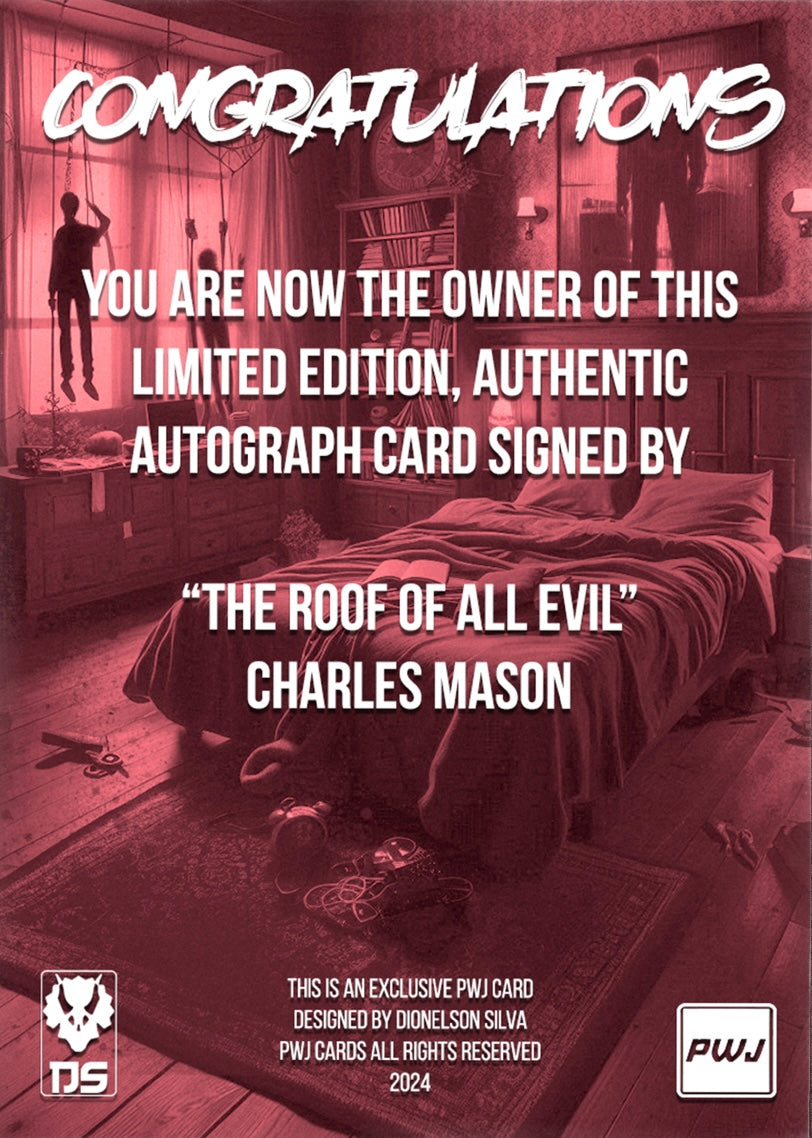 “The Roof of All Evil” Charles Mason trading card PW Catalog