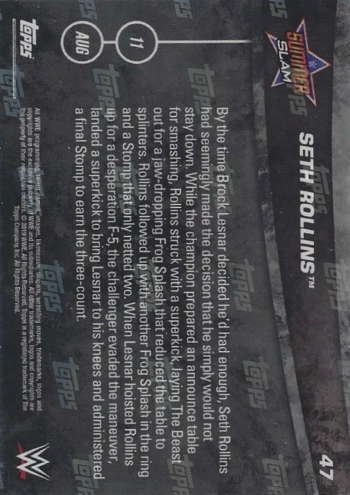 Seth Rollins DEF. Brock Lesnar to Win the Universal Championship trading card PW Catalog