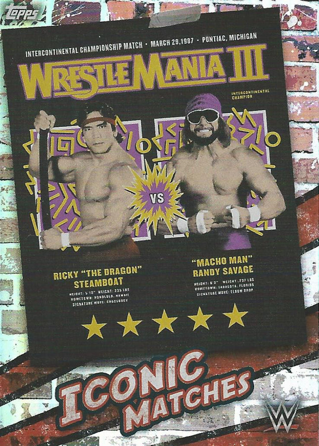 Topps WWE Superstars 2021 Ricky Steamboat vs Randy Savage MA1 trading card PW Catalog