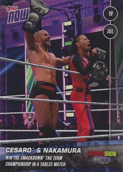 Cesaro & Nakamura Win the Smackdown TAG Team Championship in a Tables Match trading card PW Catalog