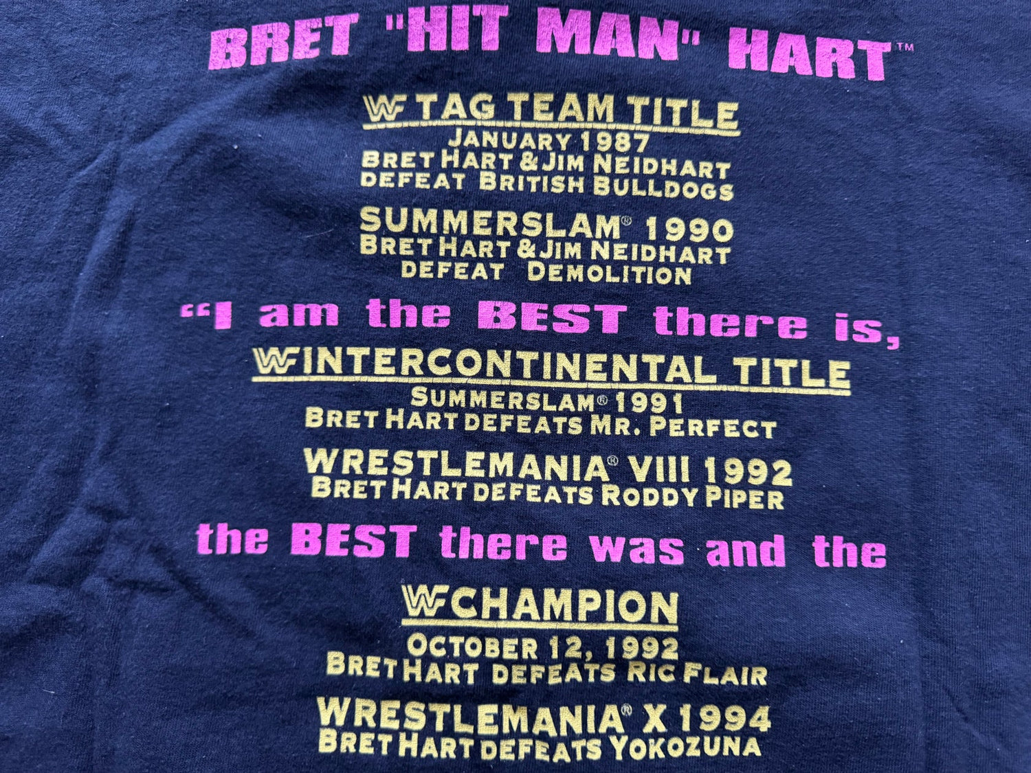 996 WWF Bret “ The Hitman” Hart T-shirt Pwcatalog