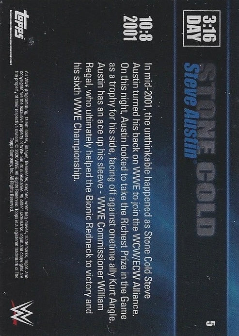 10:8 2001 – Stone Cold Steve Austin Wins the WWE Championship for the Alliance trading card PW Catalog
