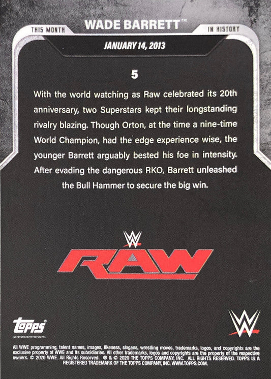 RAW – January 14, 2013 Wade Barrett Defeats Randy Orton trading card PW Catalog