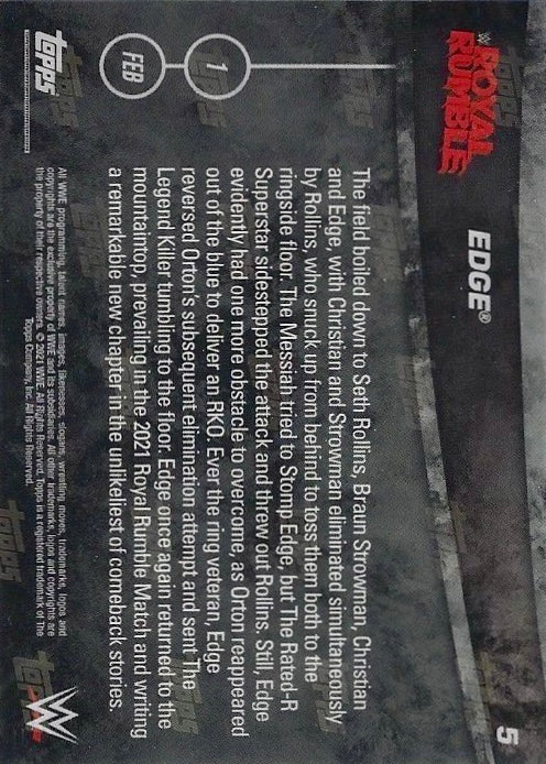 Edge Wins the 2021 Men’s Royal Rumble Match trading card PW Catalog