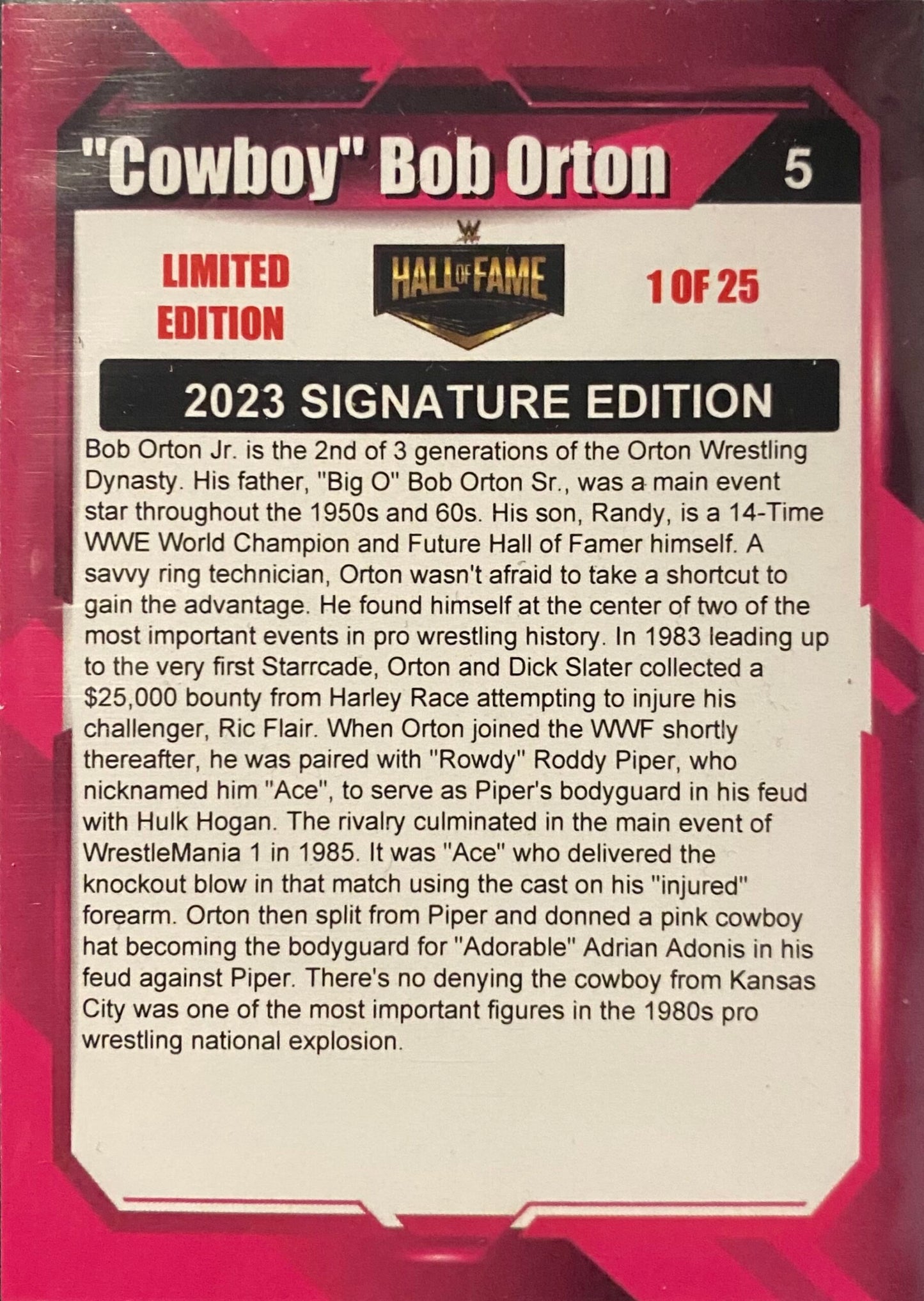 “Cowboy” BOB Orton trading card PW Catalog
