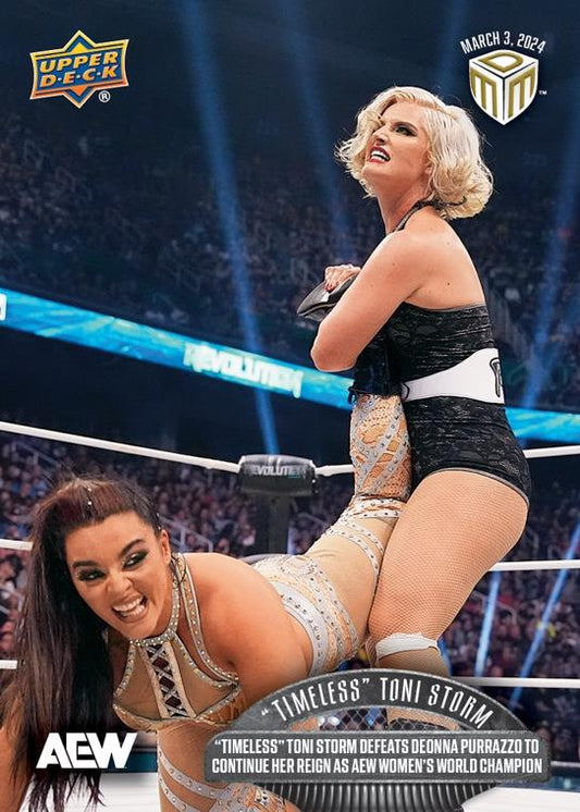 “Timeless” Toni Storm – “Timeless” Toni Storm Defeats Deonna Purrazzo to Continue HER Reign AS AEW Women’s World Champion trading card PW Catalog