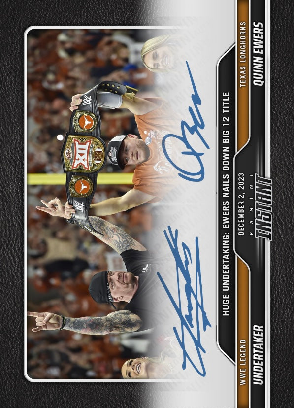 WWE Legend Undertaker / Texas Longhorns Quinn Ewers – Huge Undertaking: Ewers Nails Down Big 12 Title trading card PW Catalog