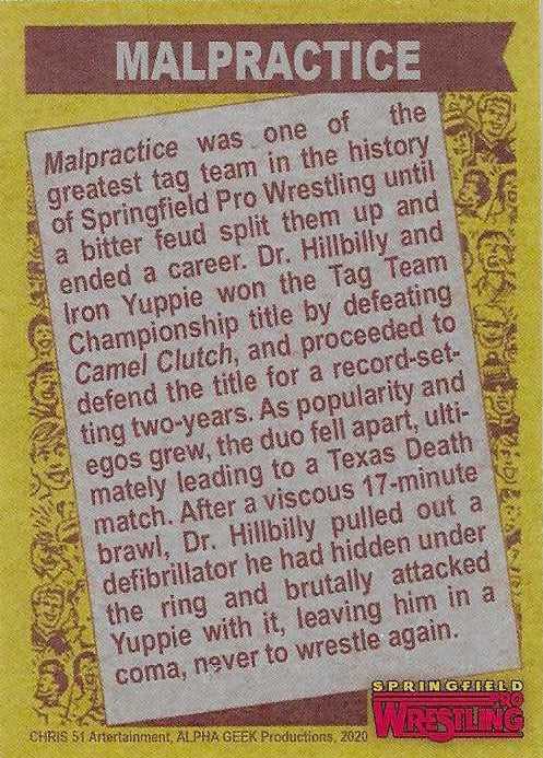 Malpractice – DR. Hillbilly / Iron Yuppie trading card PW Catalog
