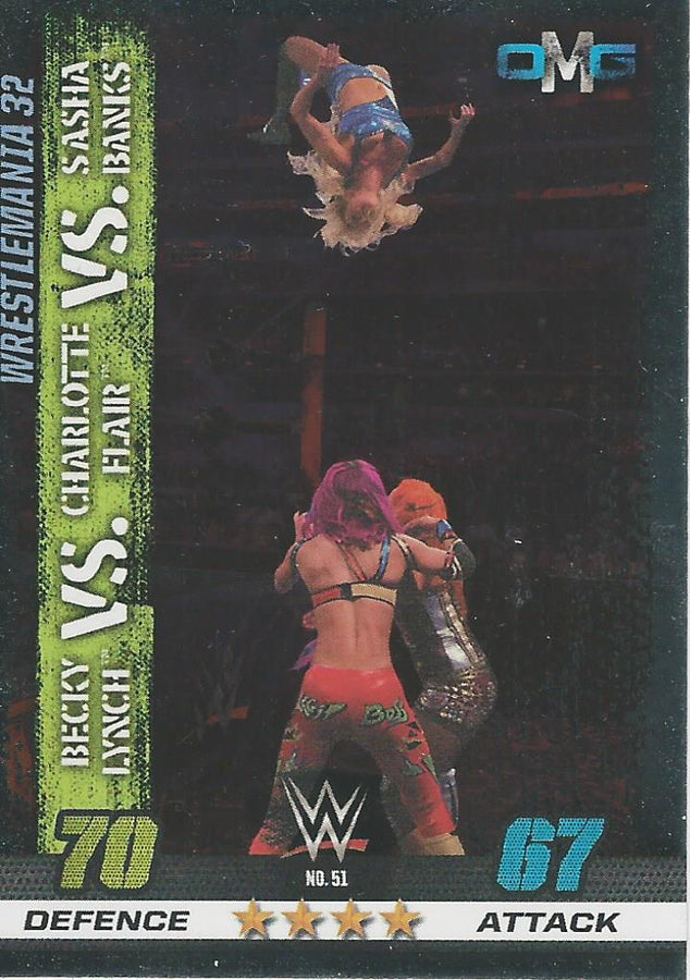 WWE Topps Slam Attax 10th Edition 2017 Flair/Banks/Lynch #51