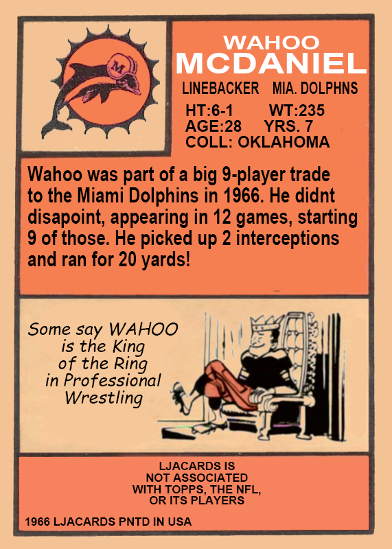 Wahoo Mcdaniel – Miami Dolphins trading card PW Catalog