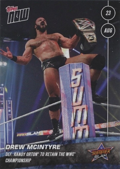 Drew Mcintyre DEF. Randy Orton to Retain the WWE Championship trading card PW Catalog