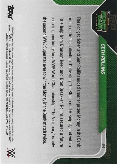Seth Rollins 2025 Men’s Money in the Bank Winner trading card PW Catalog