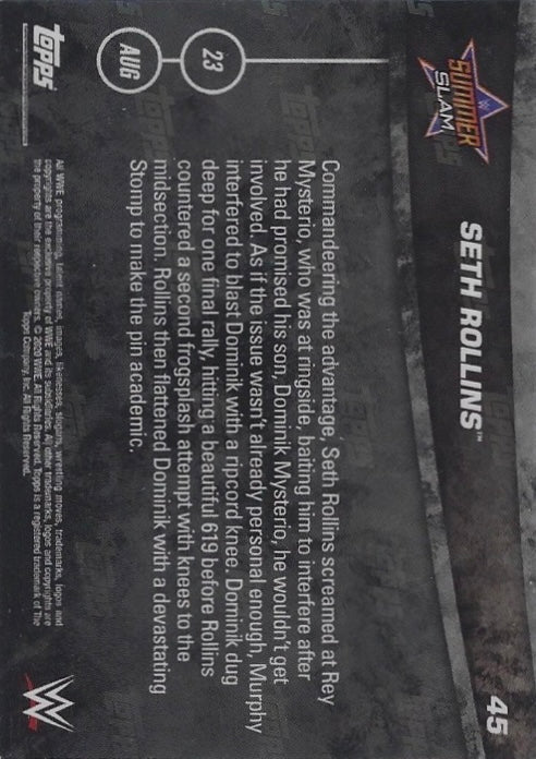 Seth Rollins DEF. Dominik Mysterio in a Street Fight trading card PW Catalog