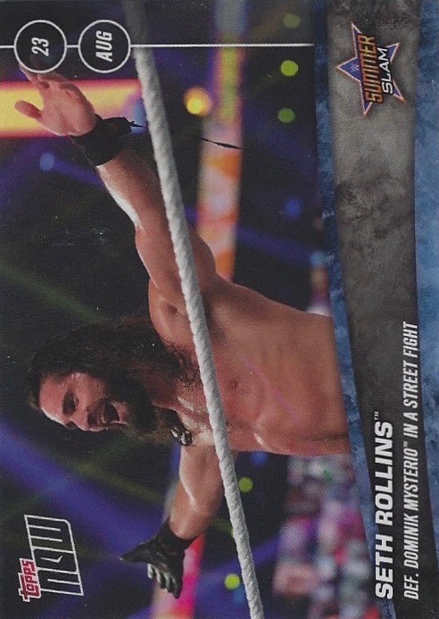 Seth Rollins DEF. Dominik Mysterio in a Street Fight trading card PW Catalog