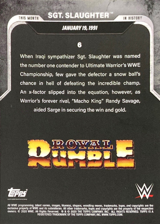 Royal Rumble – January 19, 1991 SGT. Slaughter DEF. Ultimate Warrior trading card PW Catalog