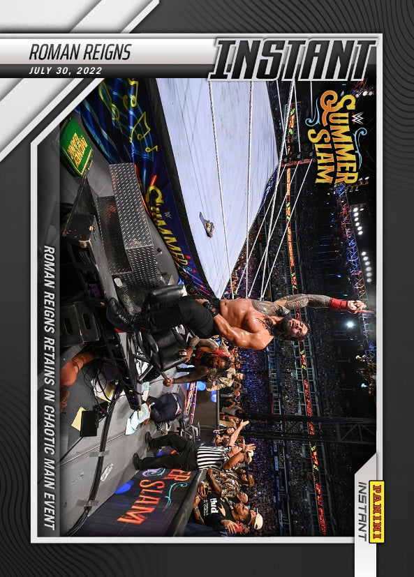 Roman Reigns – Roman Reigns Retains in Chaotic Main Event trading card PW Catalog