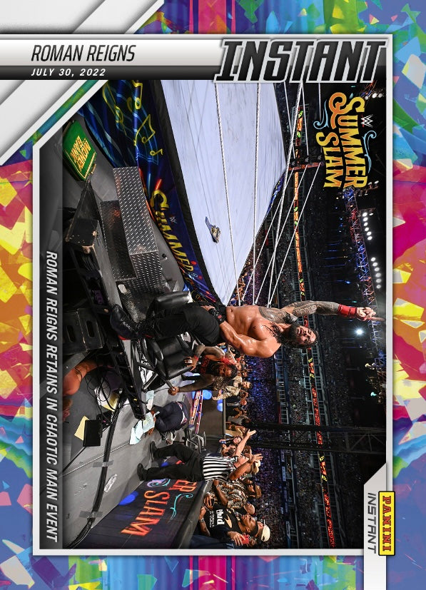 Roman Reigns – Roman Reigns Retains in Chaotic Main Event trading card PW Catalog