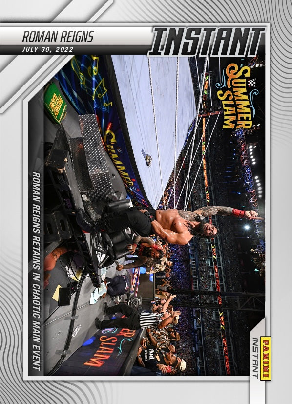 Roman Reigns – Roman Reigns Retains in Chaotic Main Event trading card PW Catalog