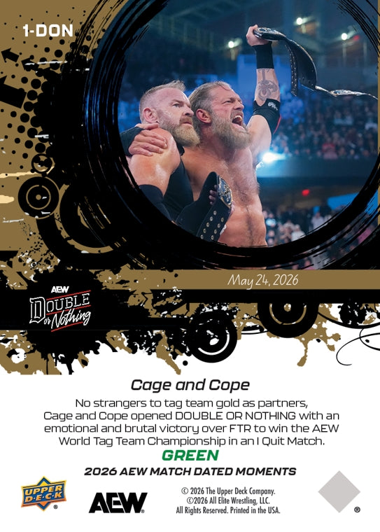 Cage and Cope – Adam Copeland Forces DAX Harwood to SAY “I Quit” and Claims the AEW World TAG Team Championship for Cage and Cope Versus FTR trading card PW Catalog