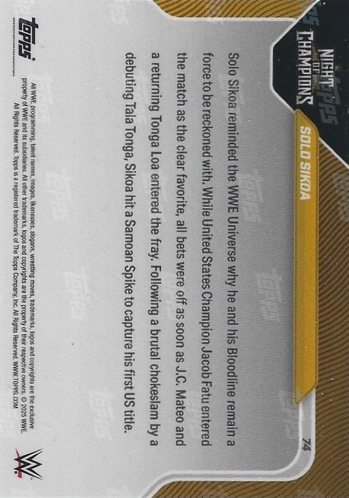 Solo Sikoa Fortifies HIS Bloodline With US Title Win trading card PW Catalog