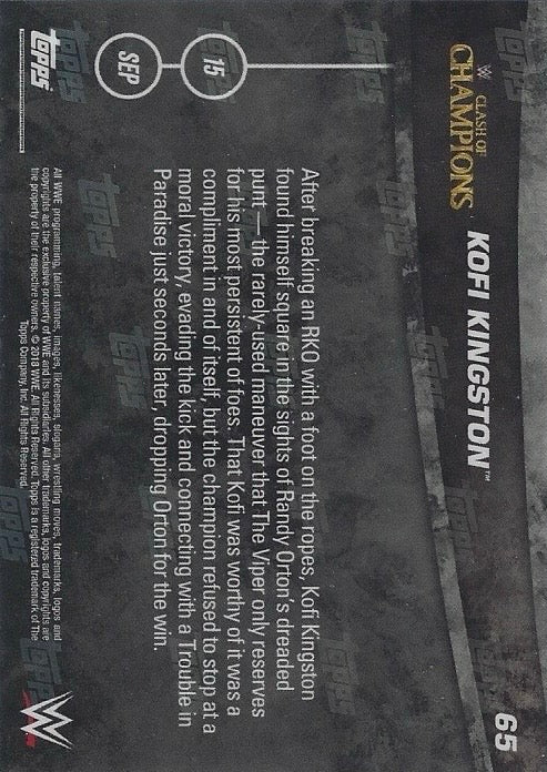 Kofi Kingston WWE Champion DEF. Randy Orton trading card PW Catalog