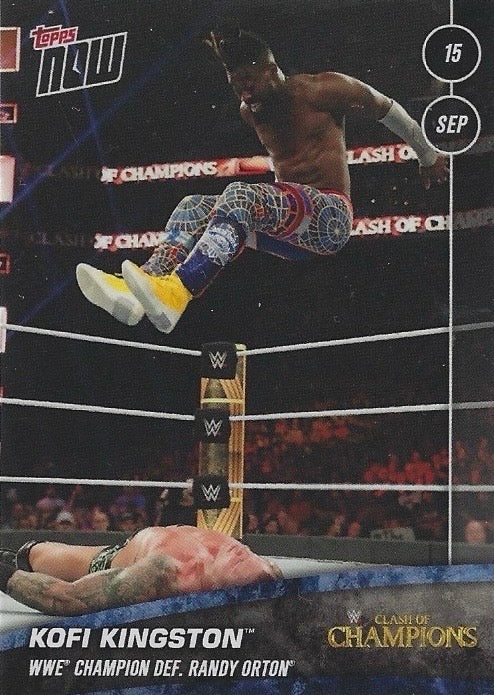 Kofi Kingston WWE Champion DEF. Randy Orton trading card PW Catalog