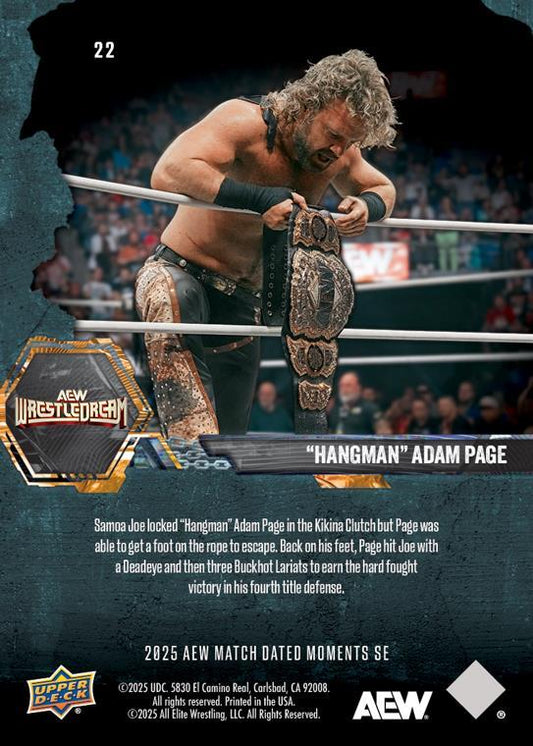 “Hangman” Adam Page – “Hangman” Adam Page Defeats Samoa JOE, Retains the AEW World Championship trading card PW Catalog