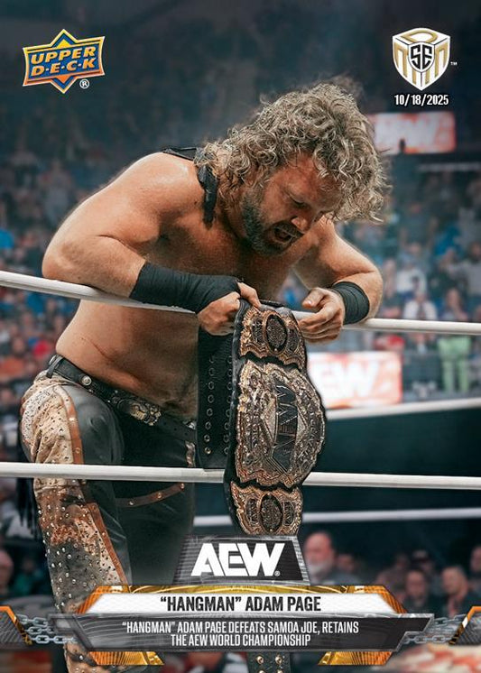 “Hangman” Adam Page – “Hangman” Adam Page Defeats Samoa JOE, Retains the AEW World Championship trading card PW Catalog