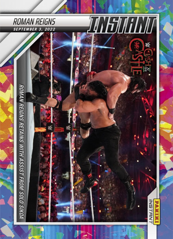 Roman Reigns – Roman Reigns Retains With Assist From Solo Sikoa trading card PW Catalog