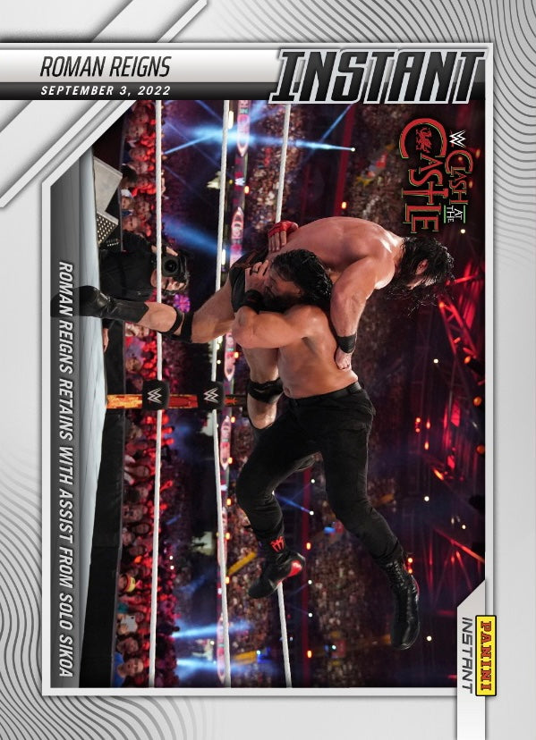 Roman Reigns – Roman Reigns Retains With Assist From Solo Sikoa trading card PW Catalog