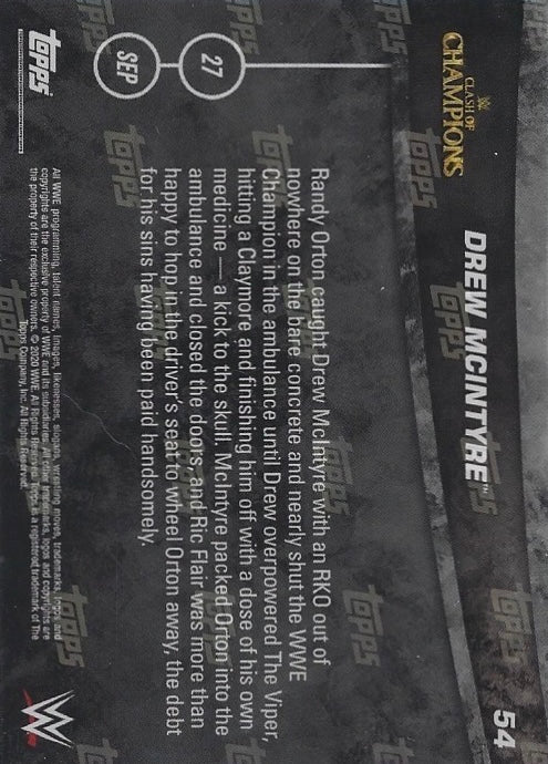 Drew Mcintyre DEF. Randy Orton in an Ambulance Match trading card PW Catalog