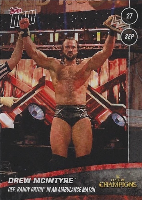 Drew Mcintyre DEF. Randy Orton in an Ambulance Match trading card PW Catalog