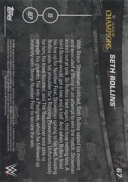 Seth Rollins Universal Champion DEF. Braun Strowman Trading Card PWcatalog