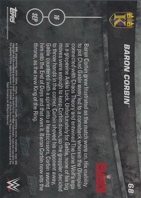 Baron Corbin DEF. Chad Gable to Win the 2019 King of the Ring Tournament trading card PW Catalog