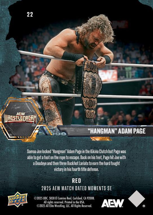 “Hangman” Adam Page – “Hangman” Adam Page Defeats Samoa JOE, Retains the AEW World Championship trading card PW Catalog