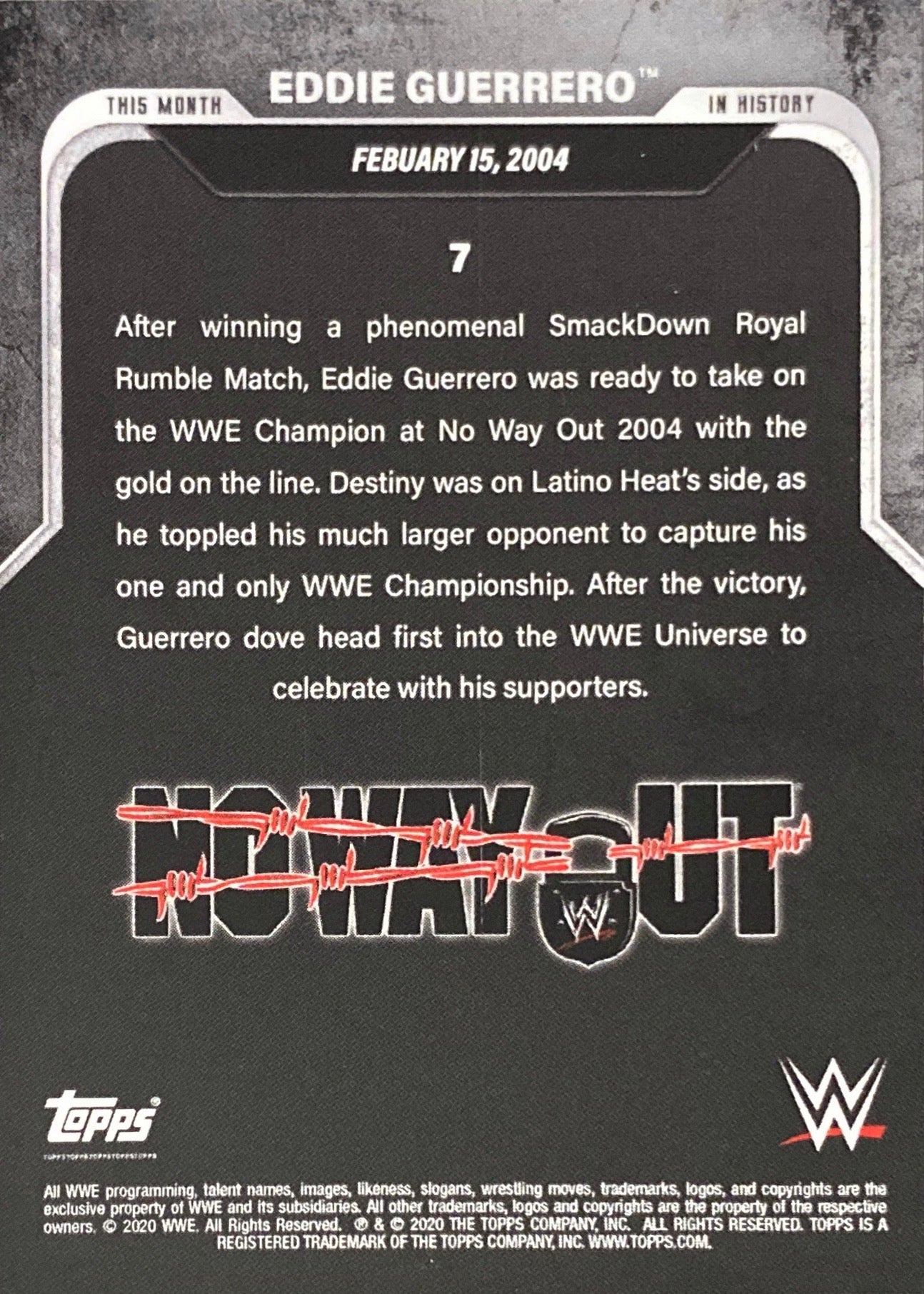 NO Way Out – February 15, 2004 Eddie Guerrero Wins the WWE Championship trading card PW Catalog