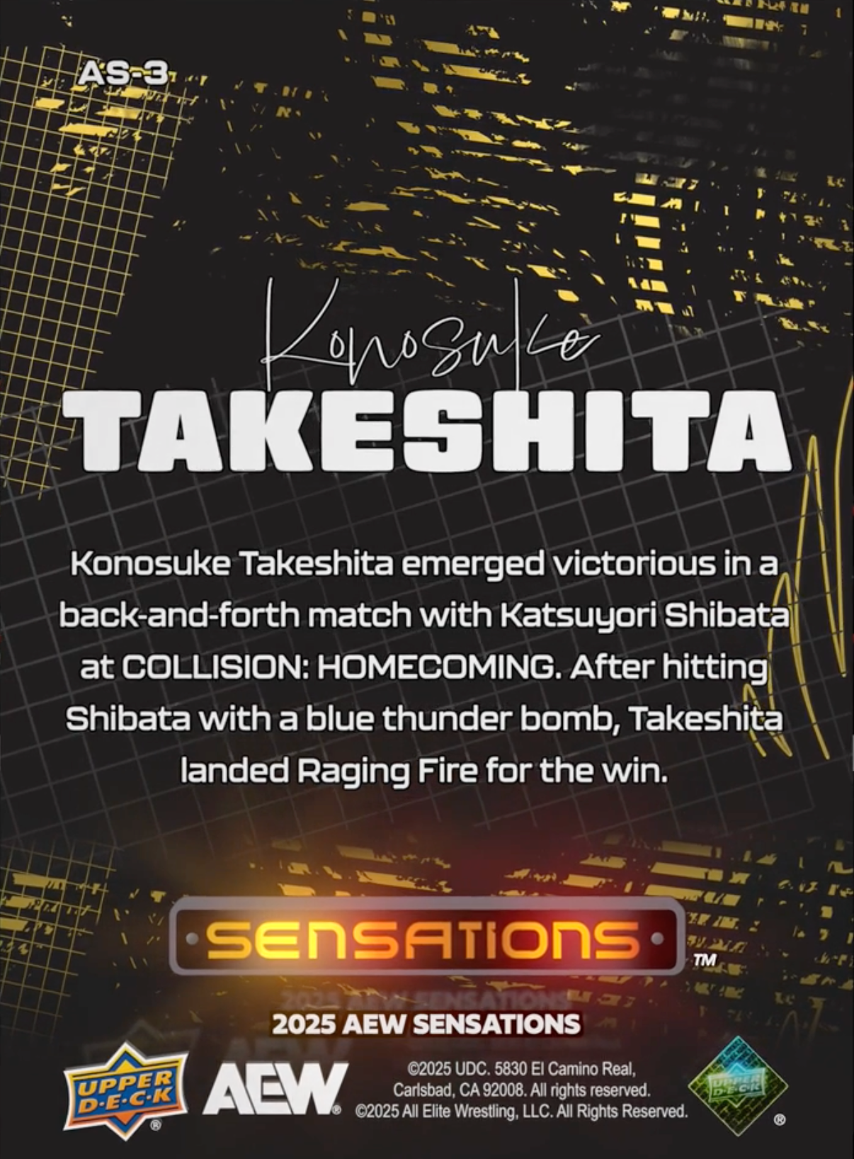 1/25/25 – Konosuke Takeshita – Konosuke Takeshita Defeats Katsuyori Shibata in a Close Match at AEW Collision: Homecoming