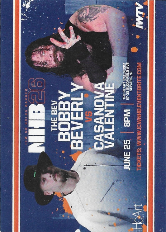 The BEV Bobby Beverly vs Casanova Valentine trading card PW Catalog