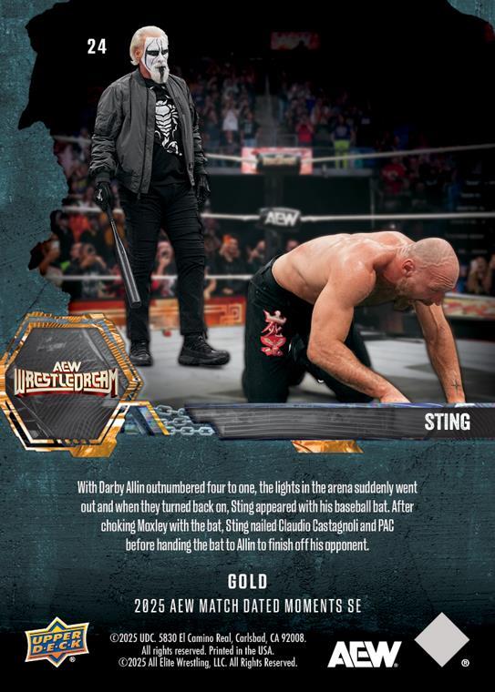 Sting – Sting Comes to the AID of Darby Allin and Helps HIM Defeat JON Moxley trading card PW Catalog