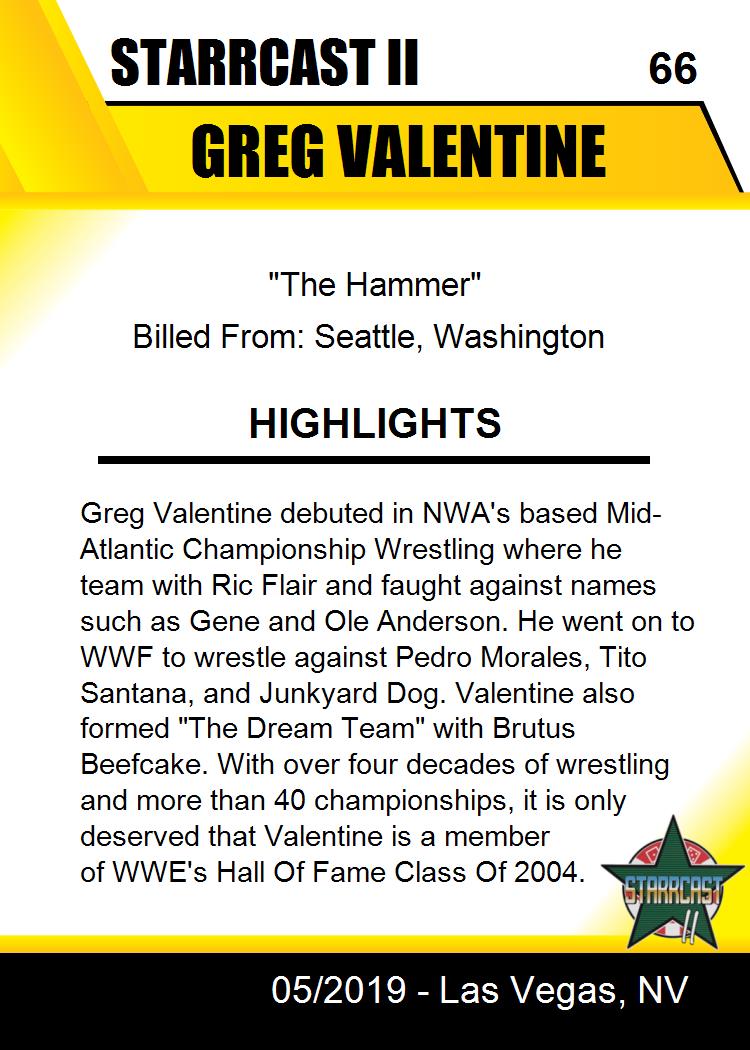 Greg Valentine trading card PW Catalog