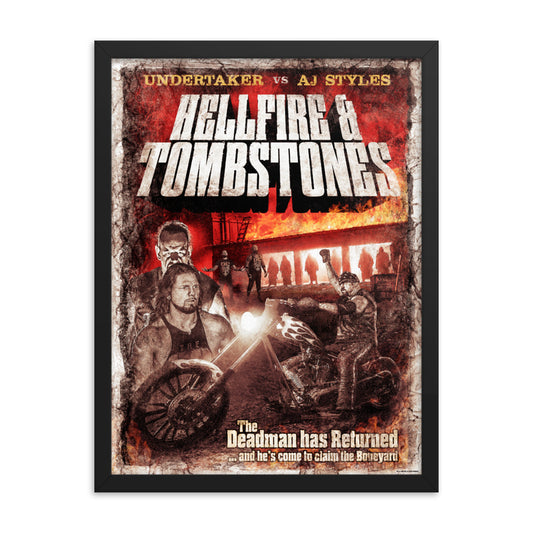 Undertaker & AJ Styles "Hellfire & Tombstones" 18" x 24" Framed Giclée Poster Wall art PW Catalog