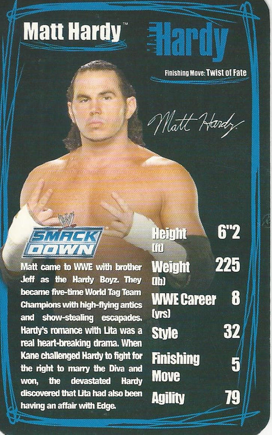 WWE Top Trumps 2006 Superstars 2 Matt Hardy trading card PW Catalog