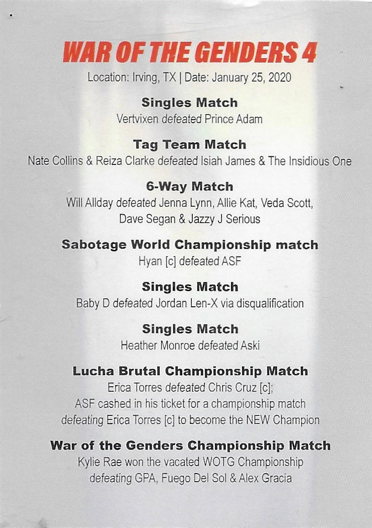 War of the Genders 4 trading card PW Catalog